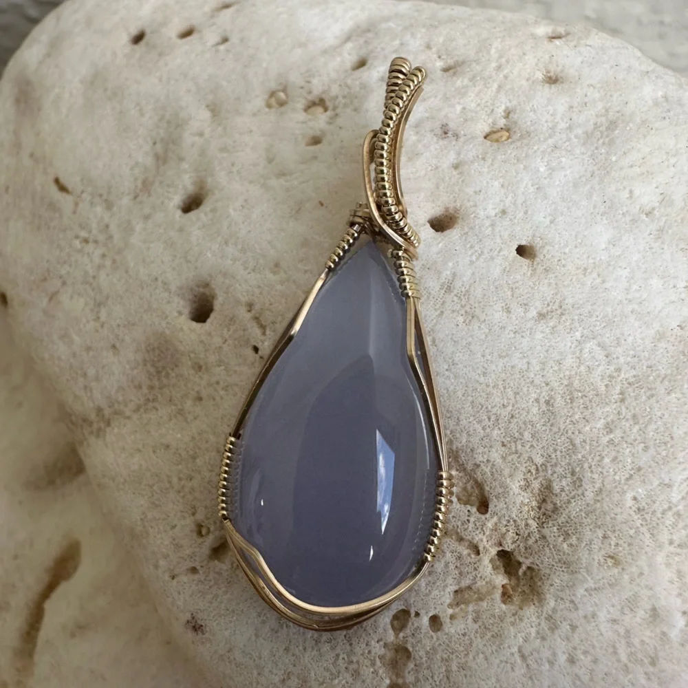 14k Gold Filled Namibian Chalcedony Gemstone Necklace Pendant